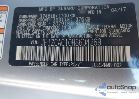 2017 Subaru Brz Limited from USA, damaged, VIN JF1ZCAC10H8604269